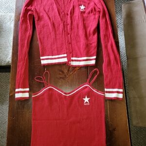 Vintage Guess Red Cardigan and Tank Set with Star Detail